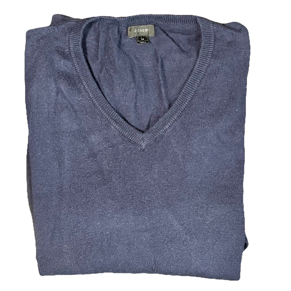 J Crew Mens Navy Blue Cotton Cashmere V-Neck Sweater Size‎ Medium Pullover - Picture 5 of 5